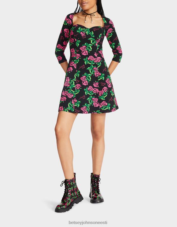 ee Betsey Johnson naised 80. bash korsetiga raglaani kleit roosid Riietus 400N0290