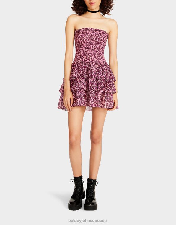ee Betsey Johnson naised Vintage ditsy lilleline õlapaelteta minikleit roosa Riietus 400N0294