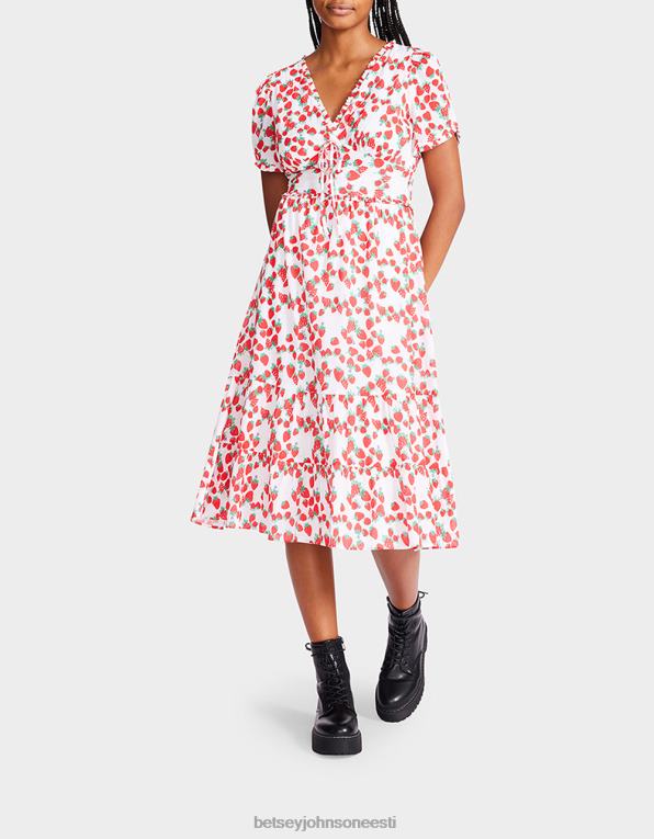 ee Betsey Johnson naised maasikaväljad puuvillane voile midi kleit valge Riietus 400N0302