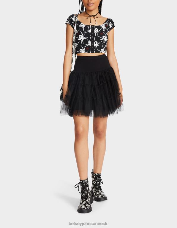 ee Betsey Johnson naised 80. bash kärbitud puhvis varrukatega topp must valge Riietus 400N0291