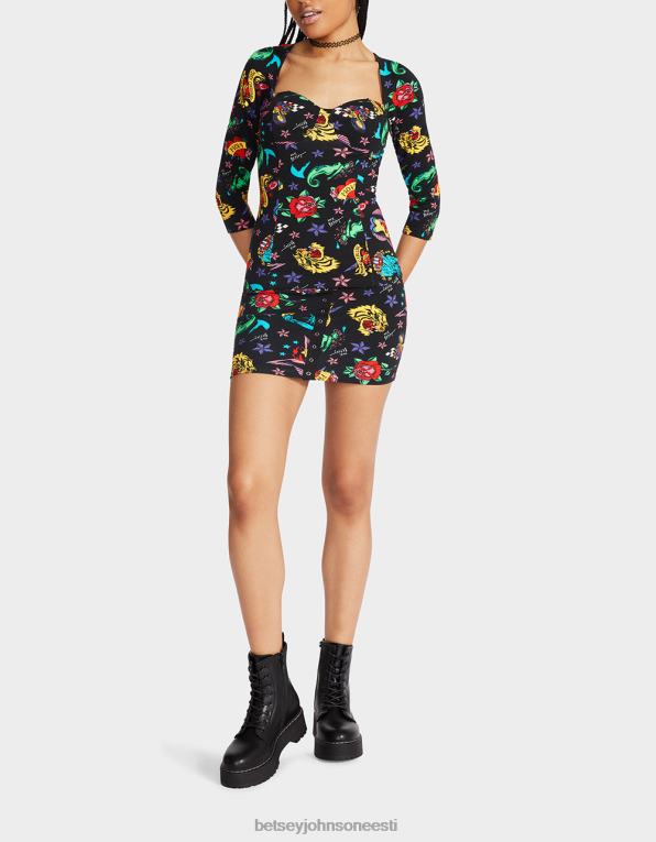 ee Betsey Johnson naised 80. bash korseti raglaani top tätoveering tätoveering pri Riietus 400N0292