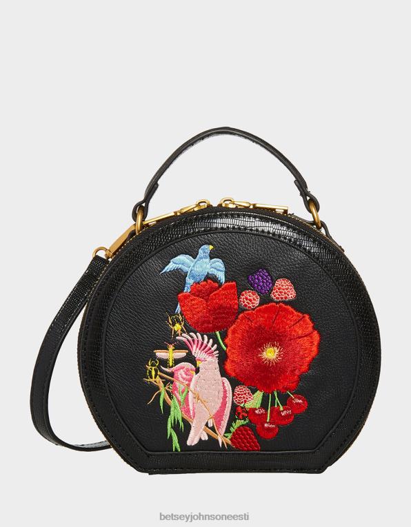 ee Betsey Johnson naised vintage tikitud mütsikarbi ristkorpus must tarvikud 400N0234